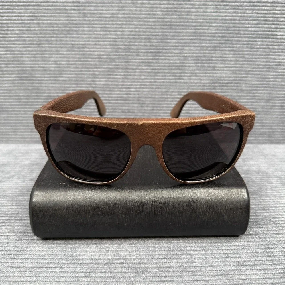 SUPER by RetroSuperFuture Flat‎ Top Brown Leather Wrapped Sunglasses Italy